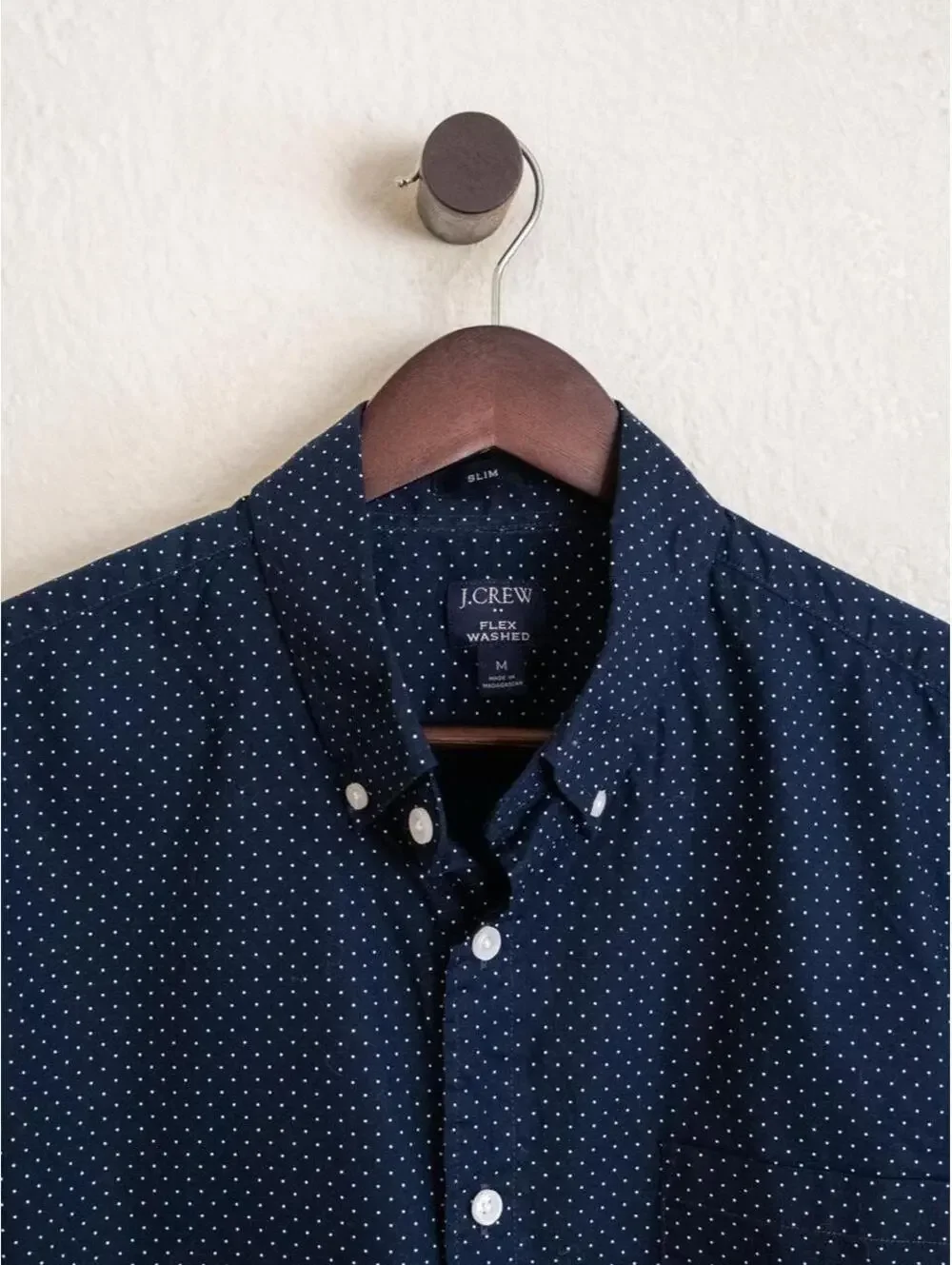 J.Crew Flex Washed Navy Polka Dot Button-Down Shirt